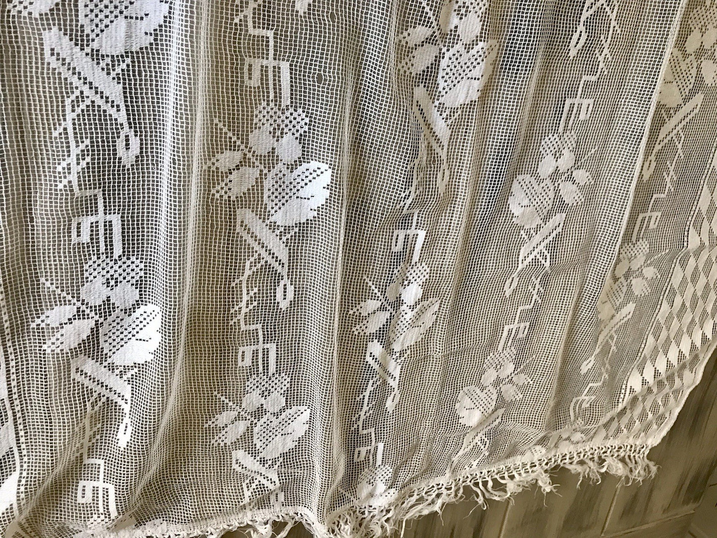 Antik Art Déco Fenster Gardine Vorhang Baumwolle Filetspitze weiß Spitze