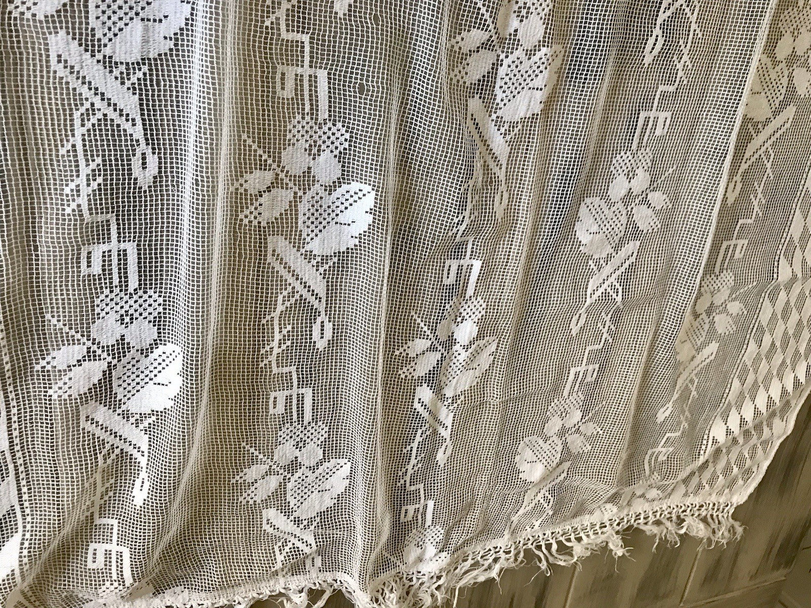 Antik Art Déco Fenster Gardine Vorhang Baumwolle Filetspitze weiß Spitze