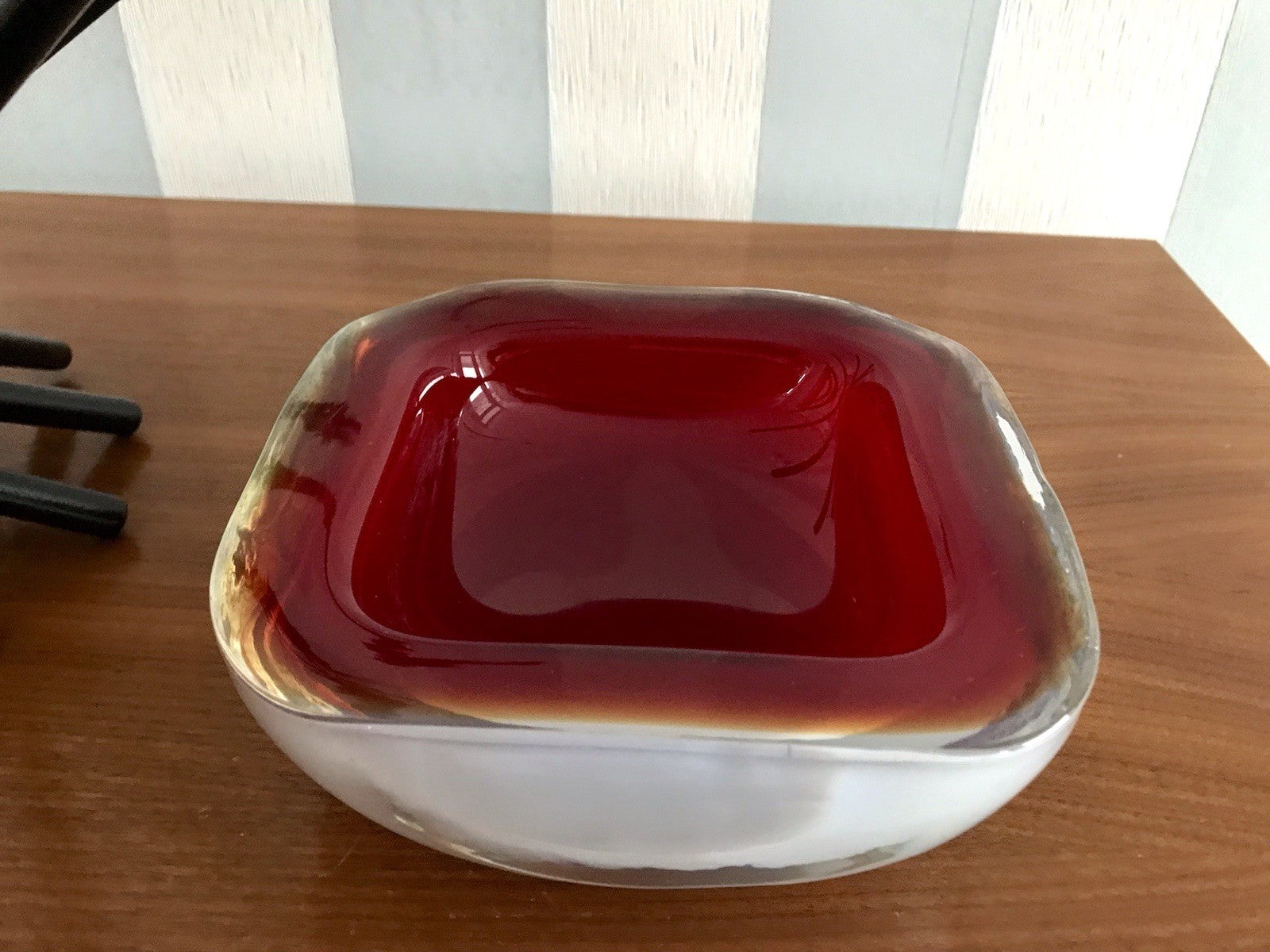 Vintage 60er Murano Glas Schale Barovier? Rot weiß gelb edel