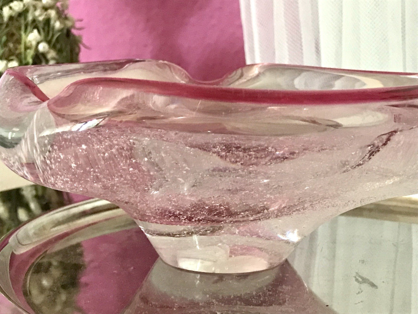Murano 60er 70er Jahre Schale Glas rosa rot So Schön! Schaum Luftblasen