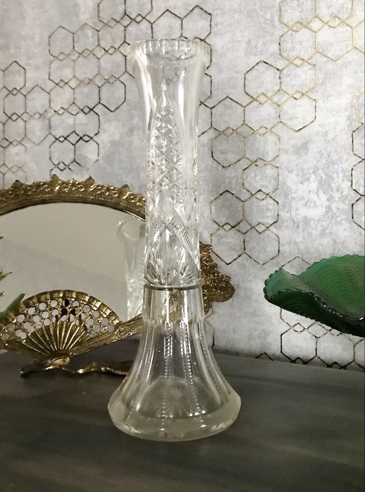 Antik Vase Glasvase Kristallglas geschliffen Jugendstil Art Déco