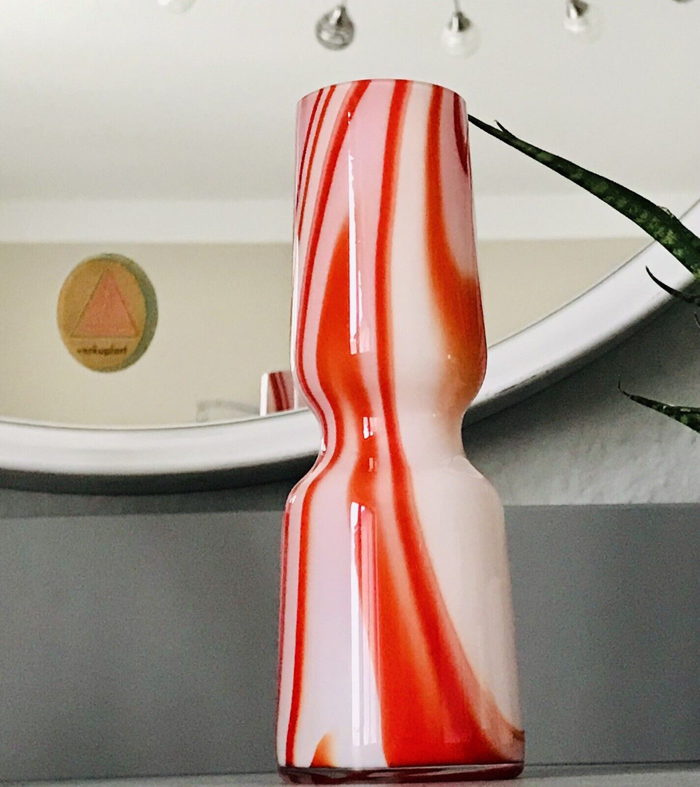 Carlo Moretti Vintage  Vase Murano Glasvase rot weiß