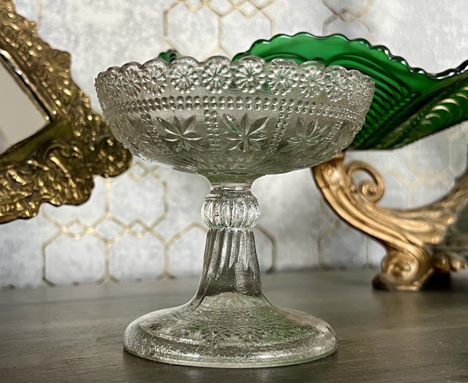 Antik Jugendstil Art Déco Pressglas Glas Fußschale Schale Zuckerschale