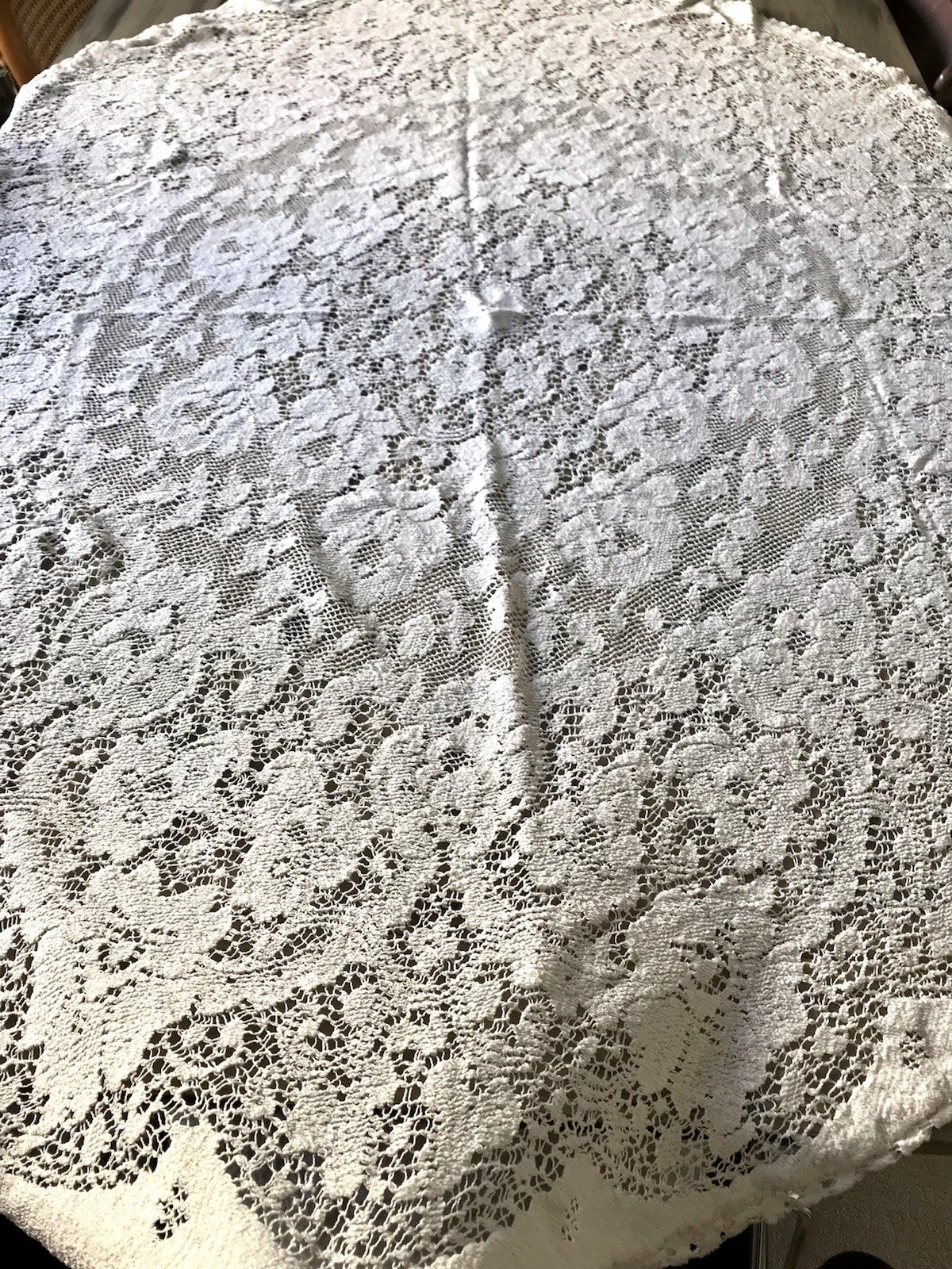Antik Filetspitze Tischdecke Rund oval weiß Baumwolle Spitze Landhaus