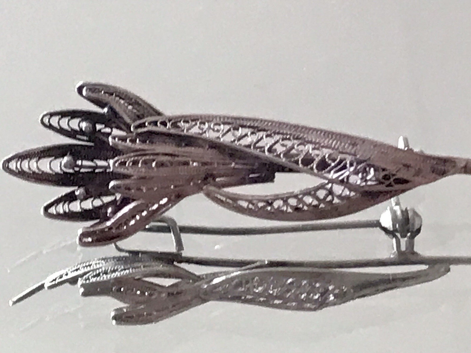 Antik filigran Blüte Blume 2in1 Anhänger Kettenanhänger Brosche Silber