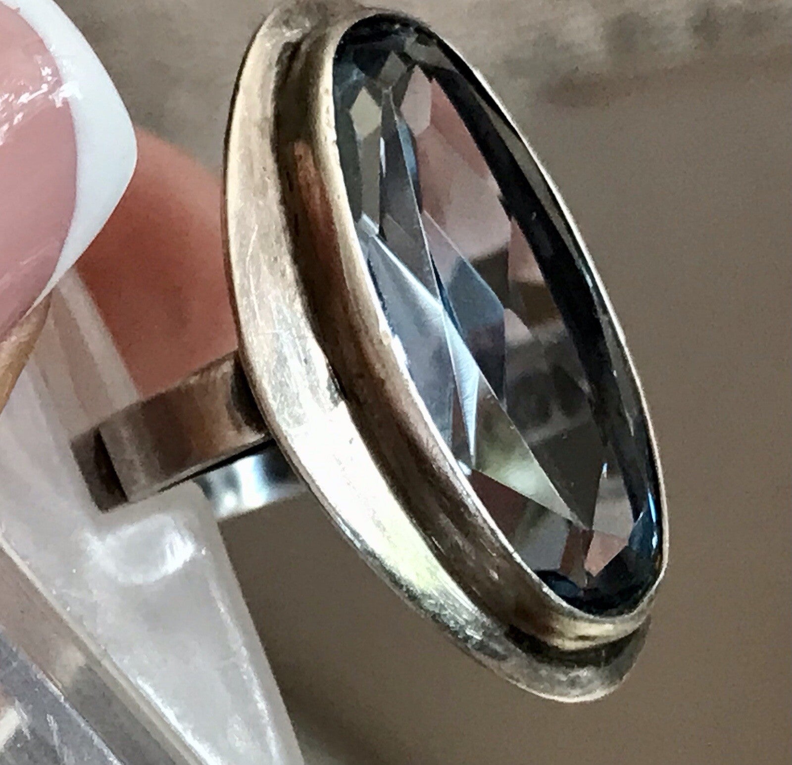 Vintage Edel DAMEN RING Silber 835 blauer Stein Topas? Gr.52 16,5