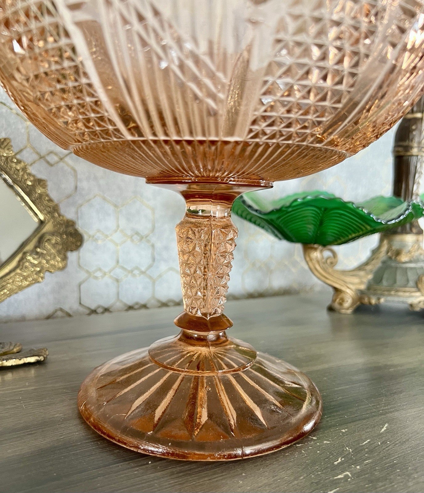 Antik Art Déco Pressglas Tafelaufsatz Schale Fußschale Glas Rosalin