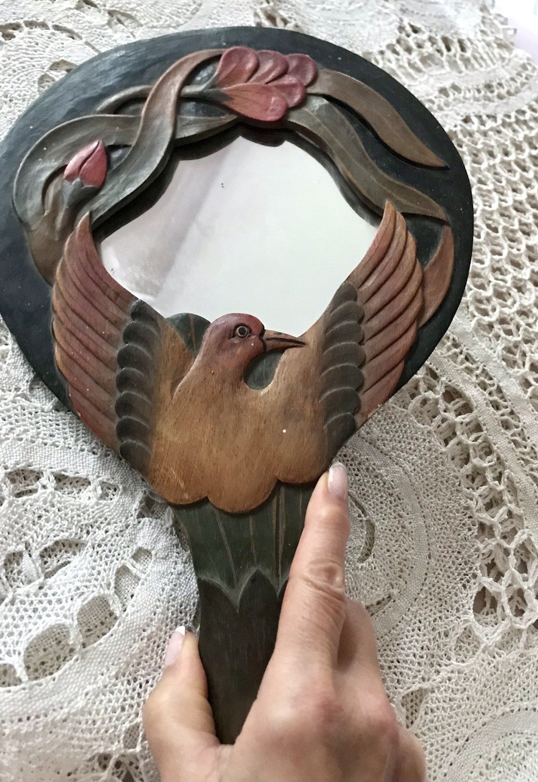 Antik? Vintage Spiegel Handspiegel Holz geschnitzt in Jugendstil gearbeitet