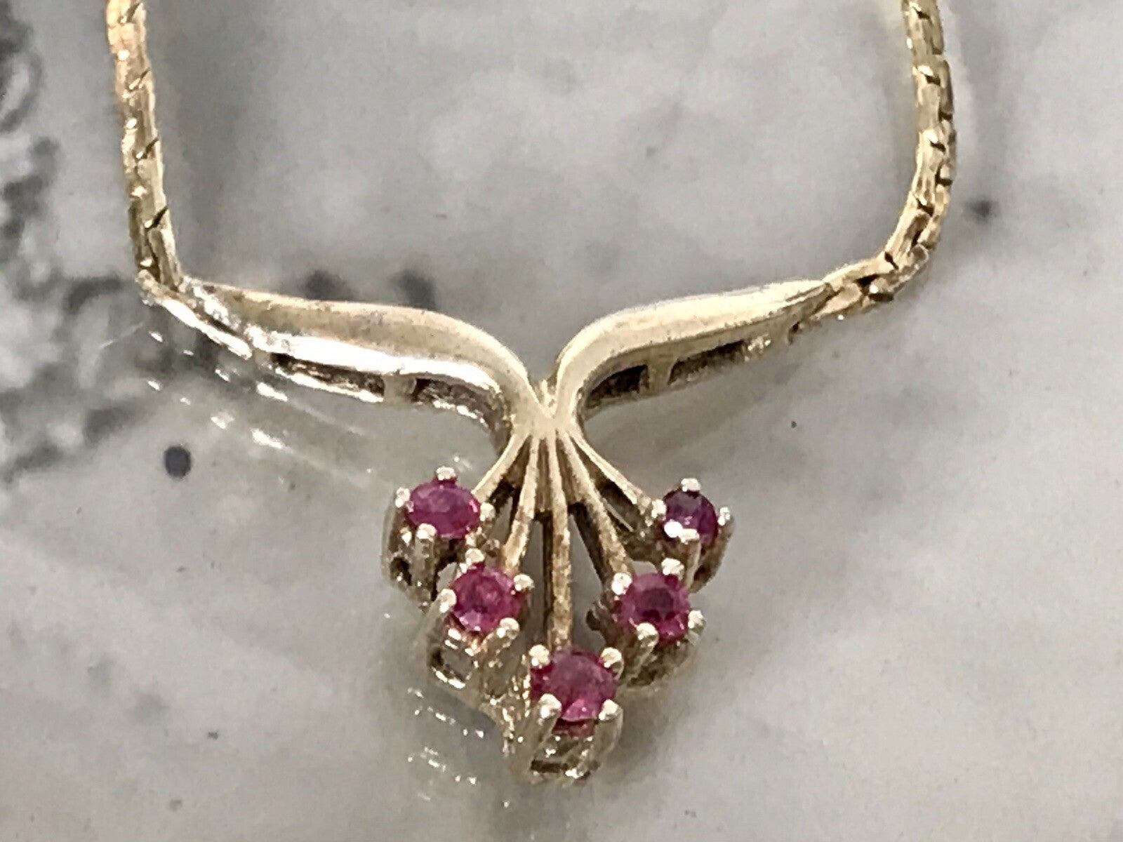 Antik Edel Jugendstil 925 Silber vergoldet Collier Halskette Rubine SCHÖN