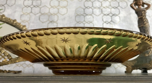 Antik Art Déco Edel Designer Kristallglas Schale Glasschale Bernstein Farbe Gelb