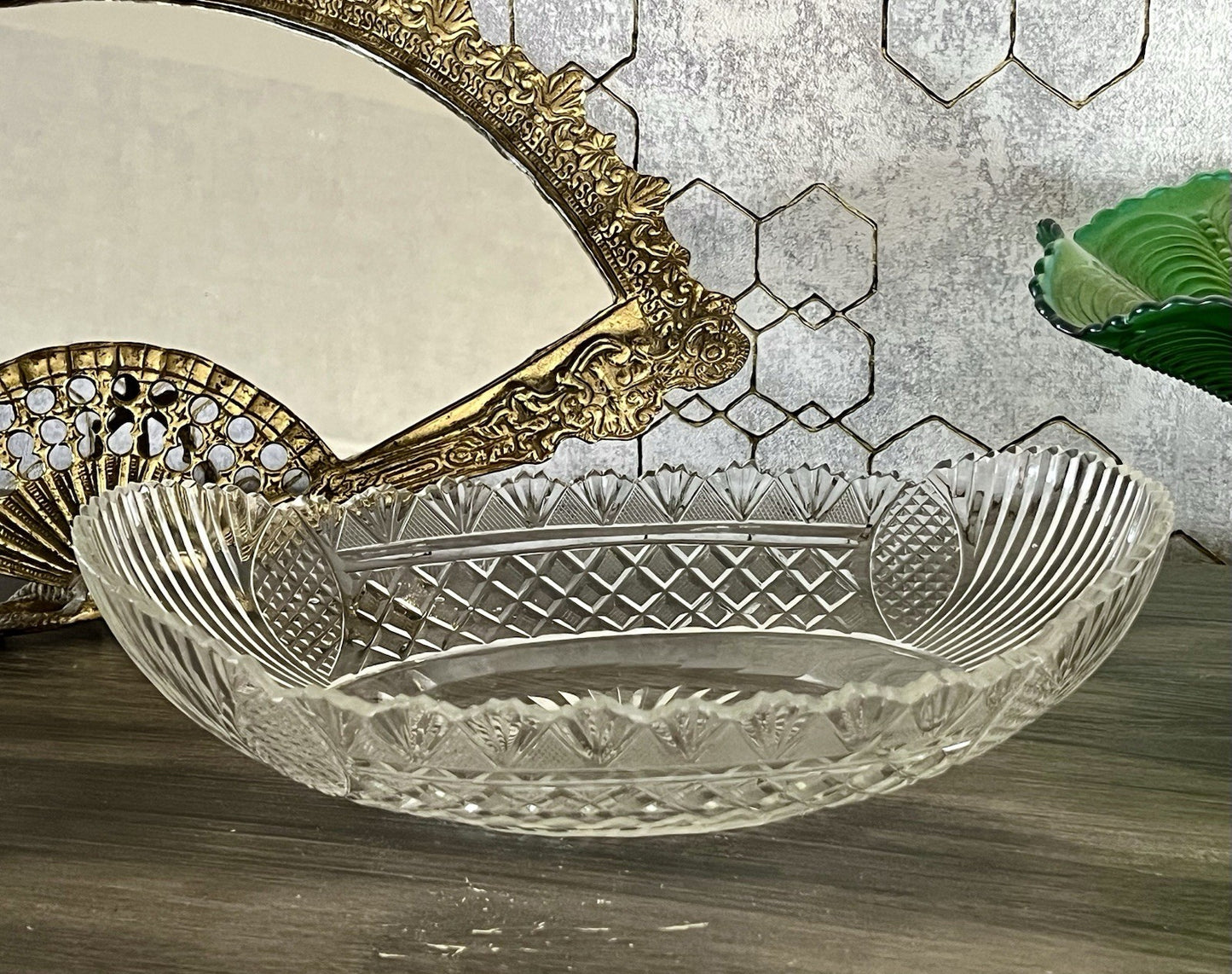 Antik Bleikristall Schale Glasschale Jardiniere Kristallglas Schiffchen Schliff
