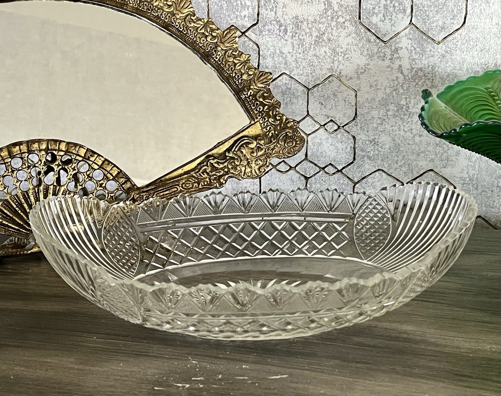 Antik Bleikristall Schale Glasschale Jardiniere Kristallglas Schiffchen Schliff
