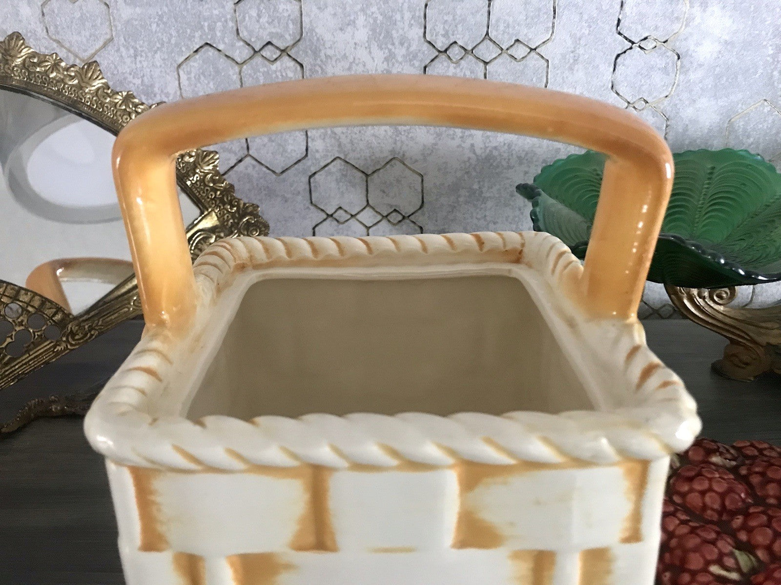 Antik Sarreguemines France Majolika Keramik  Korb Zierschale Schale Obstkorb