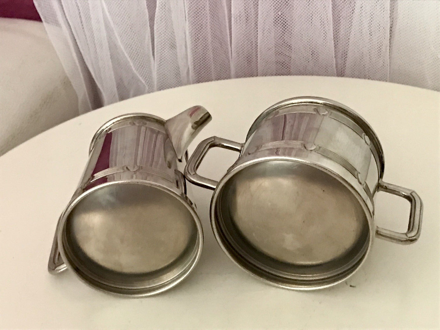 Antik Jugendstil Art Déco Kaffee Kernstück Zuckerdose Rahmgießer verchromt? 2tlg