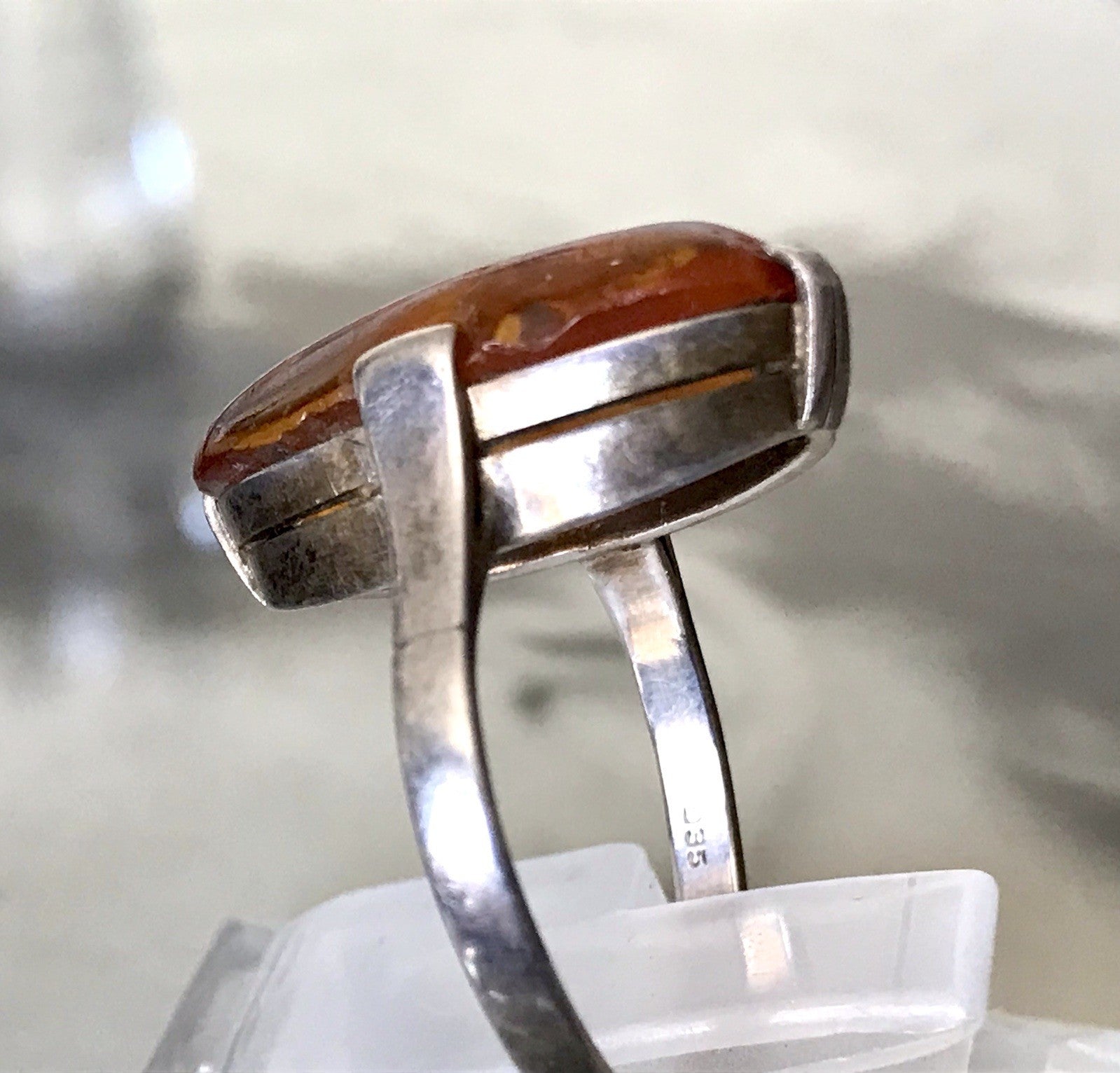 Alt Vintage Edel Bernstein DAMEN RING Silber 835 Super Design Gr. 56 57 schön!