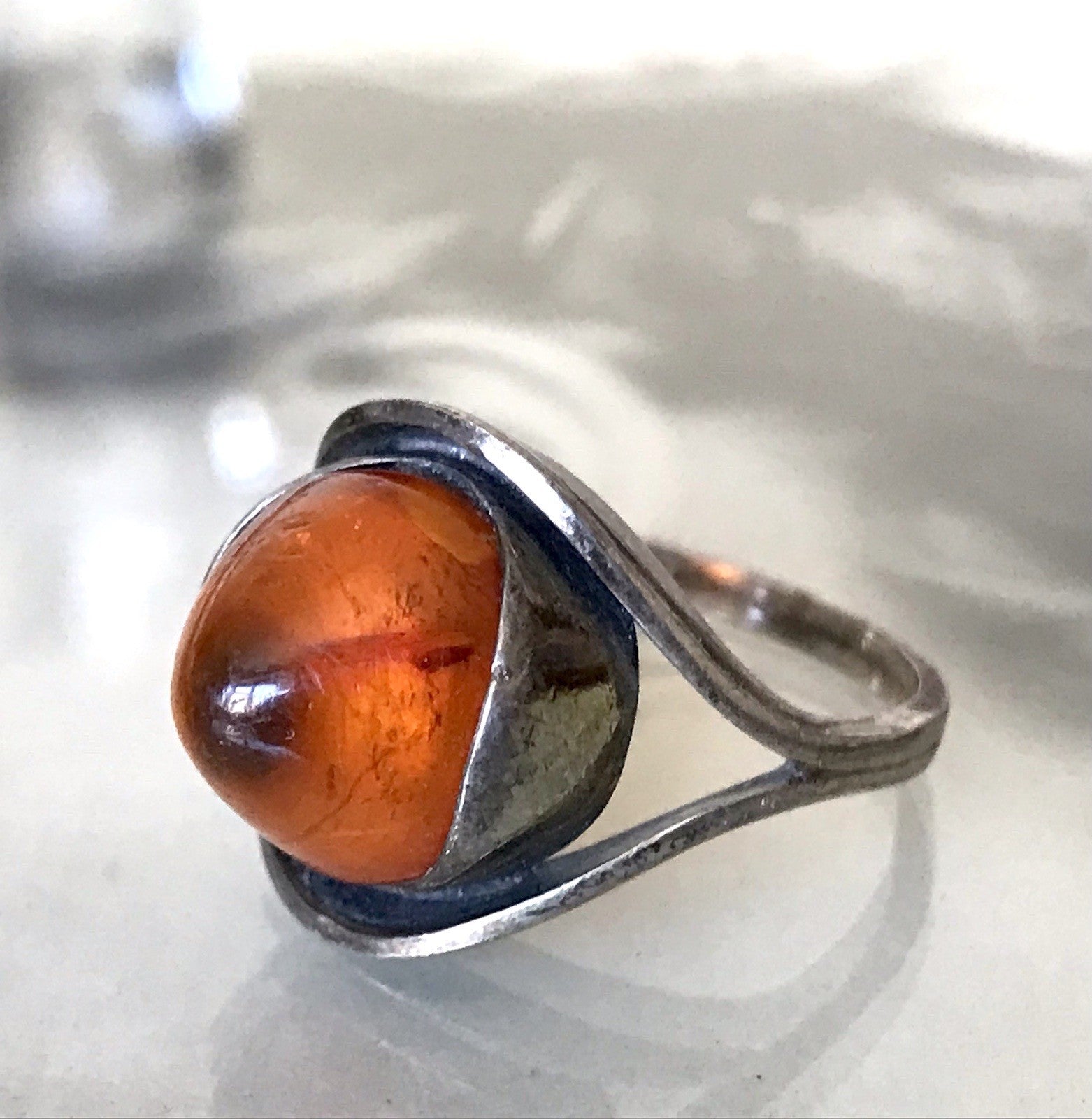 Alt Antik Vintage Edel Bernstein DAMEN RING Silber Super Design! Gr.56 57 WOW!