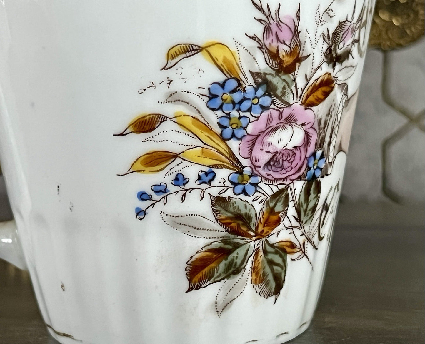 Antik Porzellan Andenken Becher Sammeltasse Tasse Gott segne dieses Bund