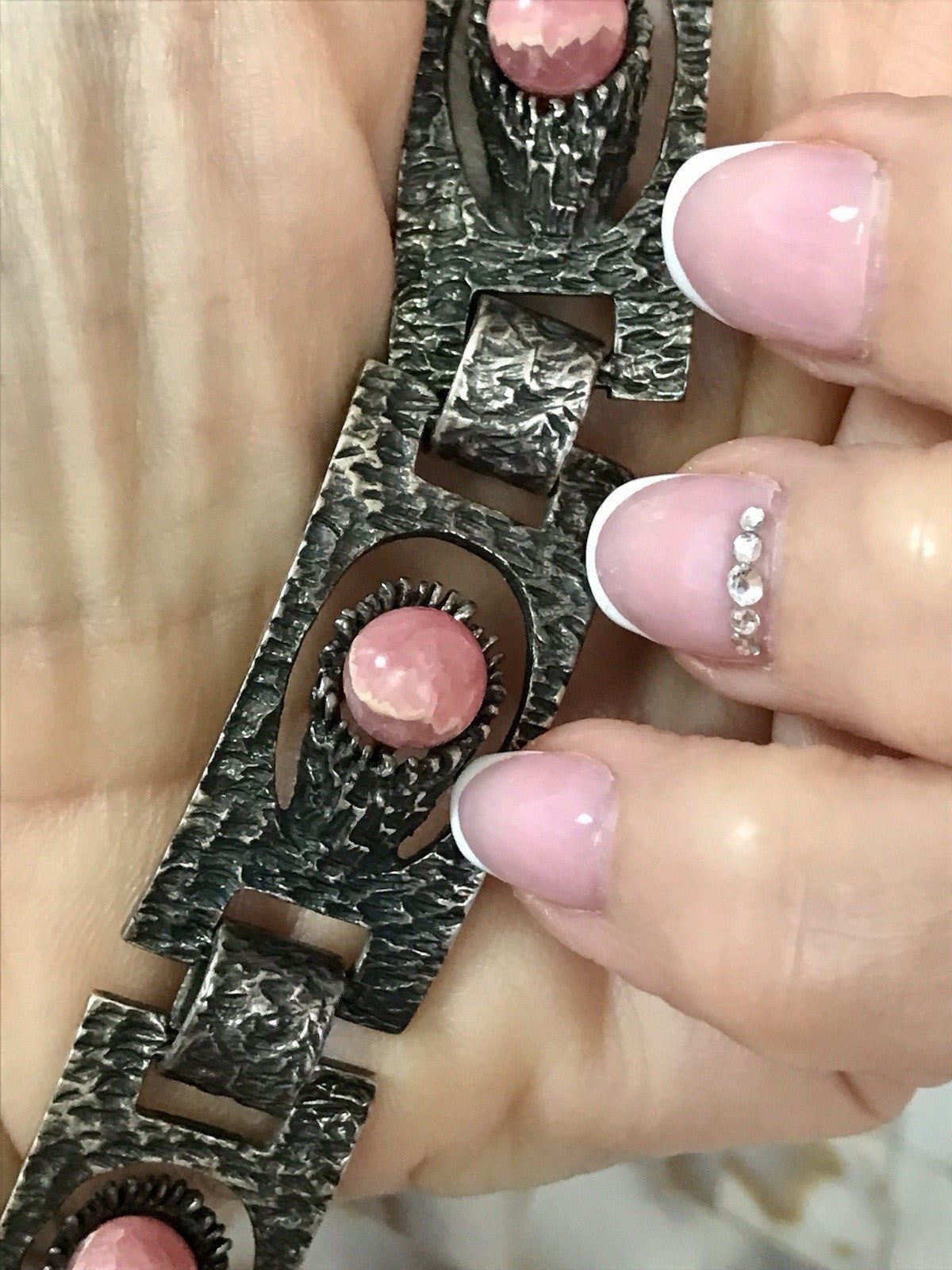 Vintage Schmuck Set 60er Designer Armband Ring Modernist 925 Silber Rosenquarz