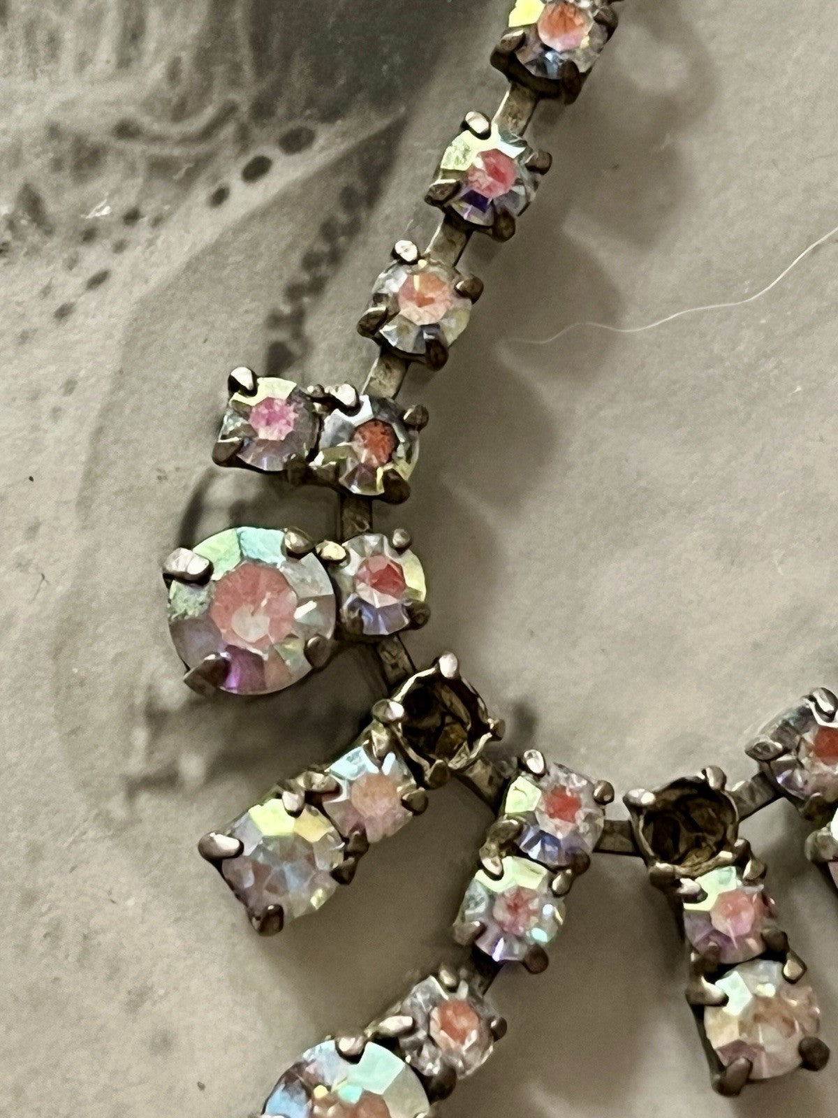 Vintage Antik? 835 Silber Collier Halskette Aurora Borealis? Steine