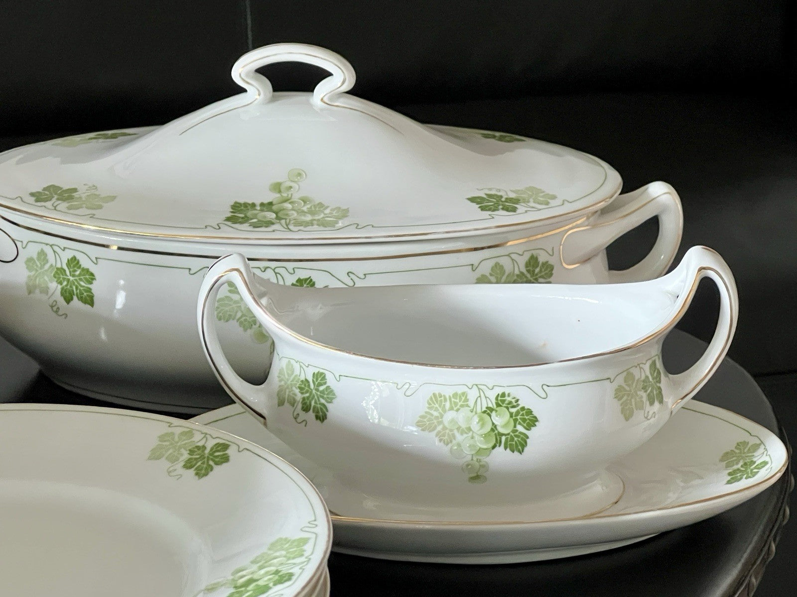 Antik Jugendstil Porzellan Tafelservice 11 Pers.- Kästner Saxonia Weinranken