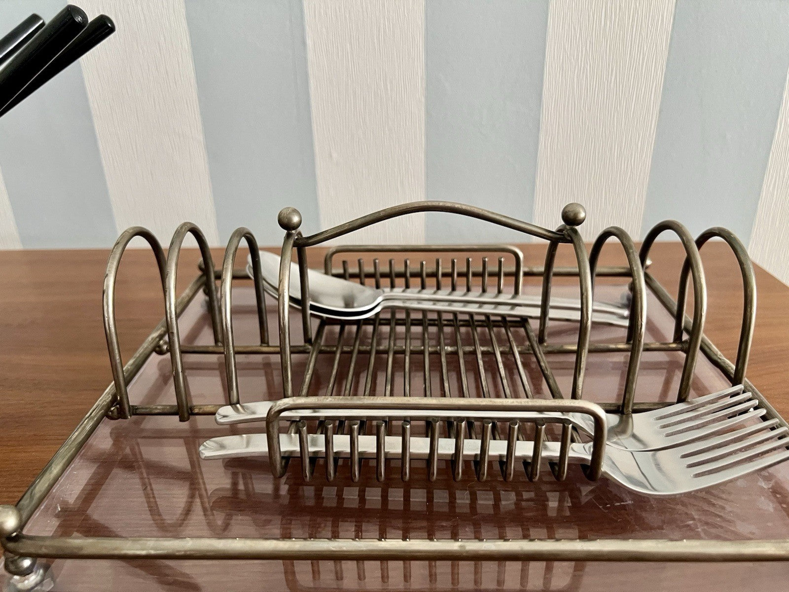 Vintage Mid Century 60er Esstisch Organizer Caddy Halter versilbert