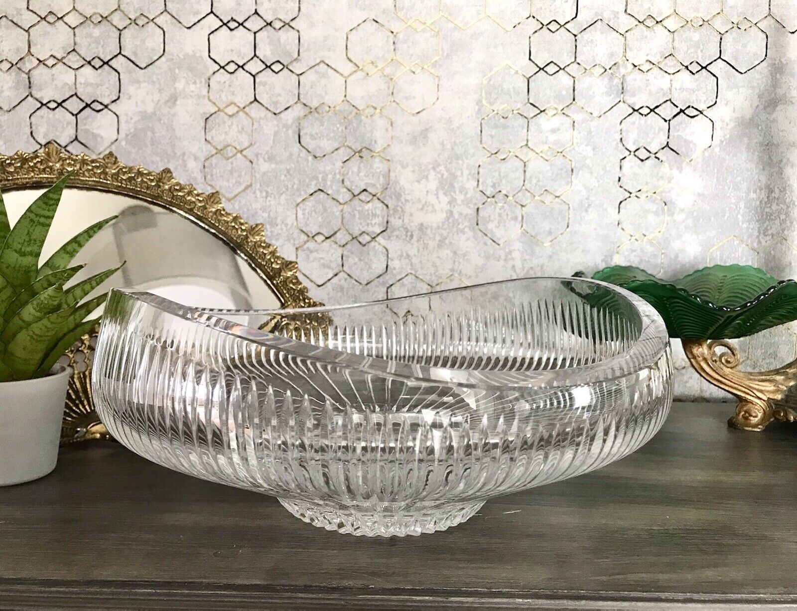 Vintage EDEL Bleikristall Schale Glasschale Kristallglas Glas Groß Schliff