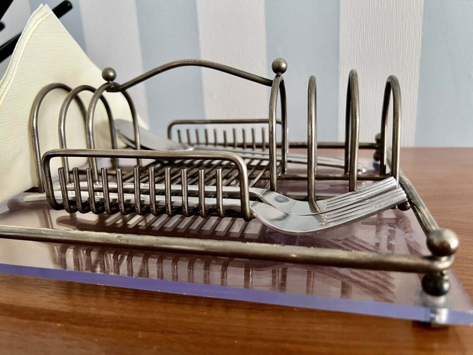 Vintage Mid Century 60er Esstisch Organizer Caddy Halter versilbert