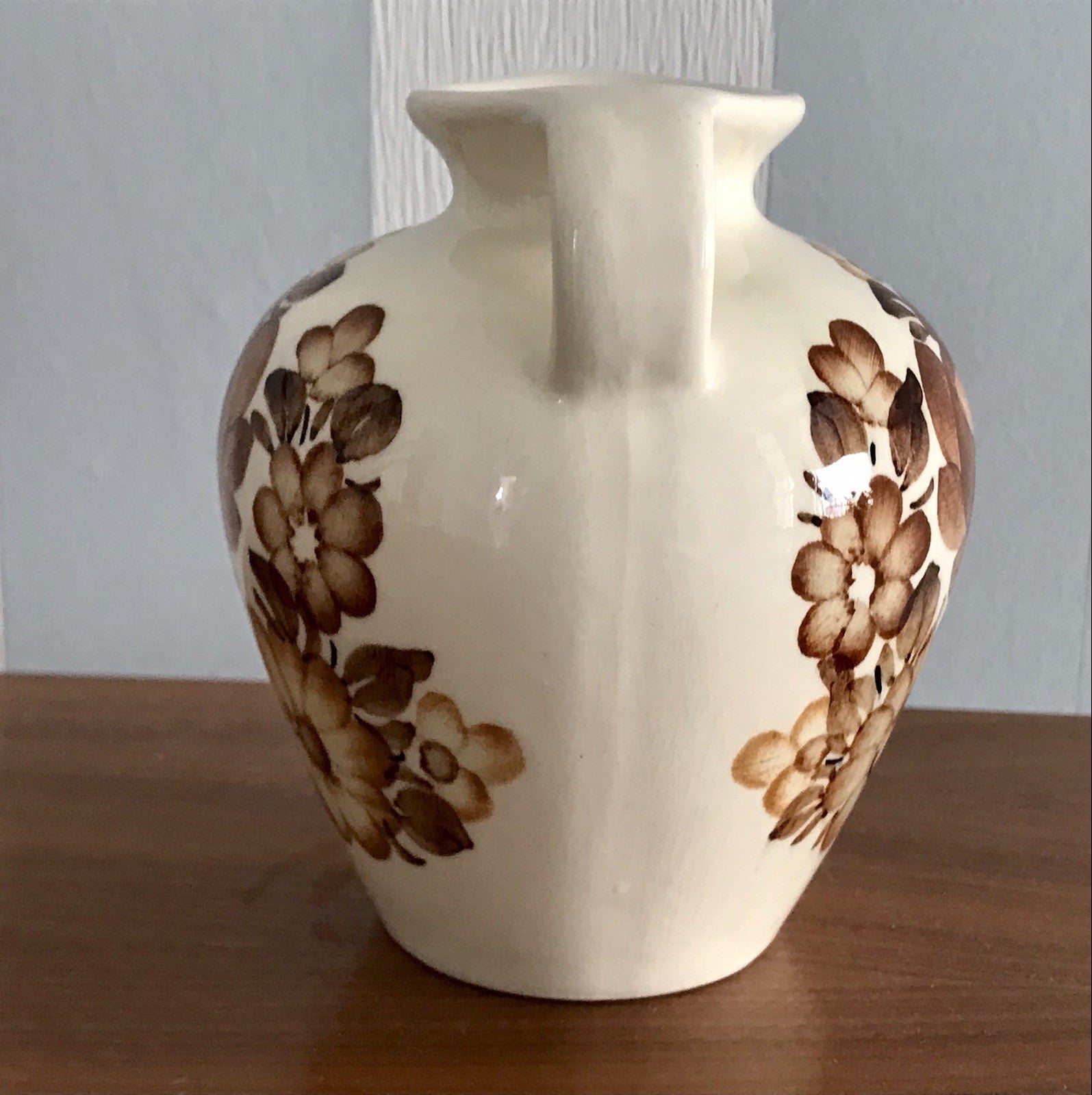 Vintage Fayence Keramik  Vase handbemalt ZF Kolo Polen 50er 60er beige braun
