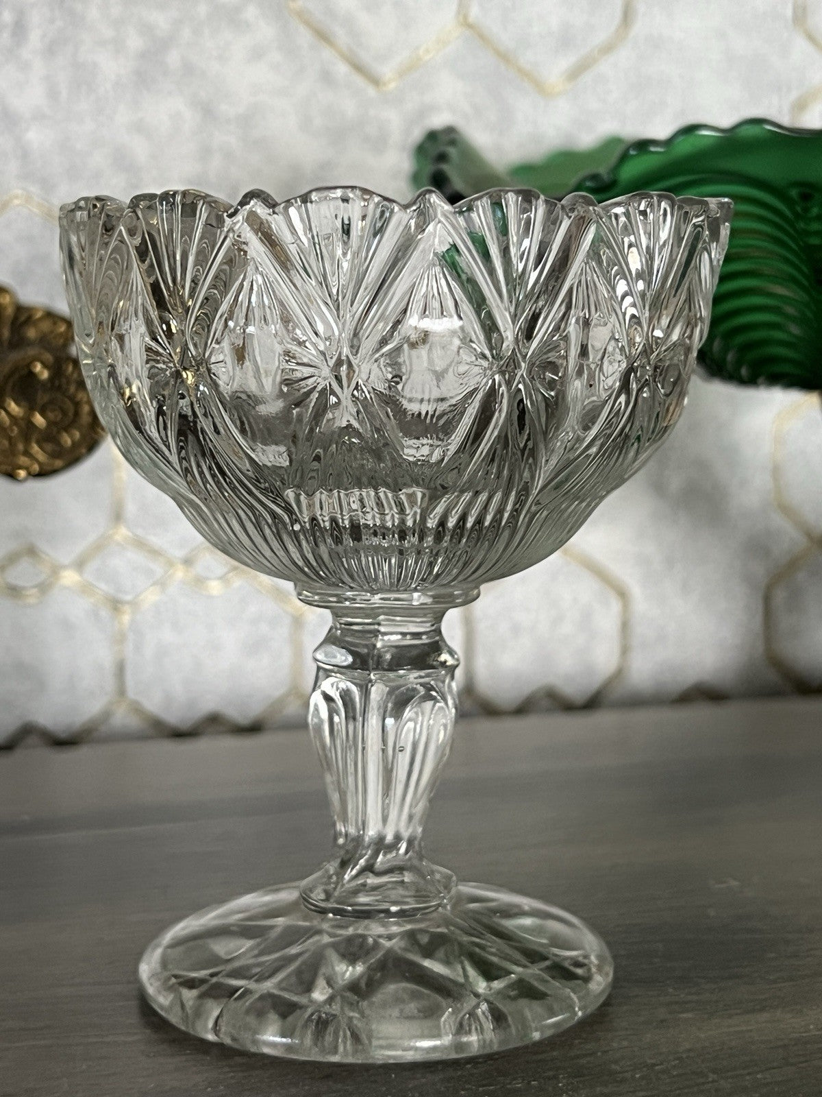 Antik Jugendstil Art Deco Pressglas Glas Fußschale Schale Zuckerschale