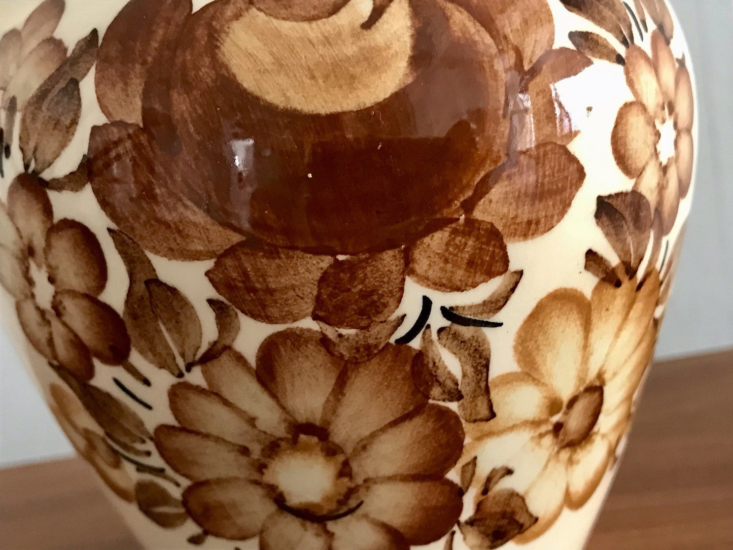 Vintage Fayence Keramik  Vase handbemalt ZF Kolo Polen 50er 60er beige braun