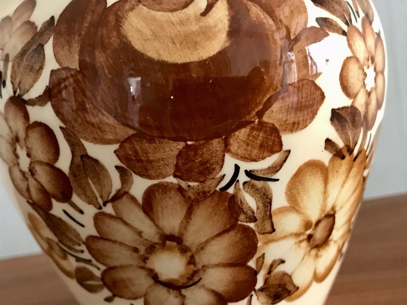 Vintage Fayence Keramik  Vase handbemalt ZF Kolo Polen 50er 60er beige braun