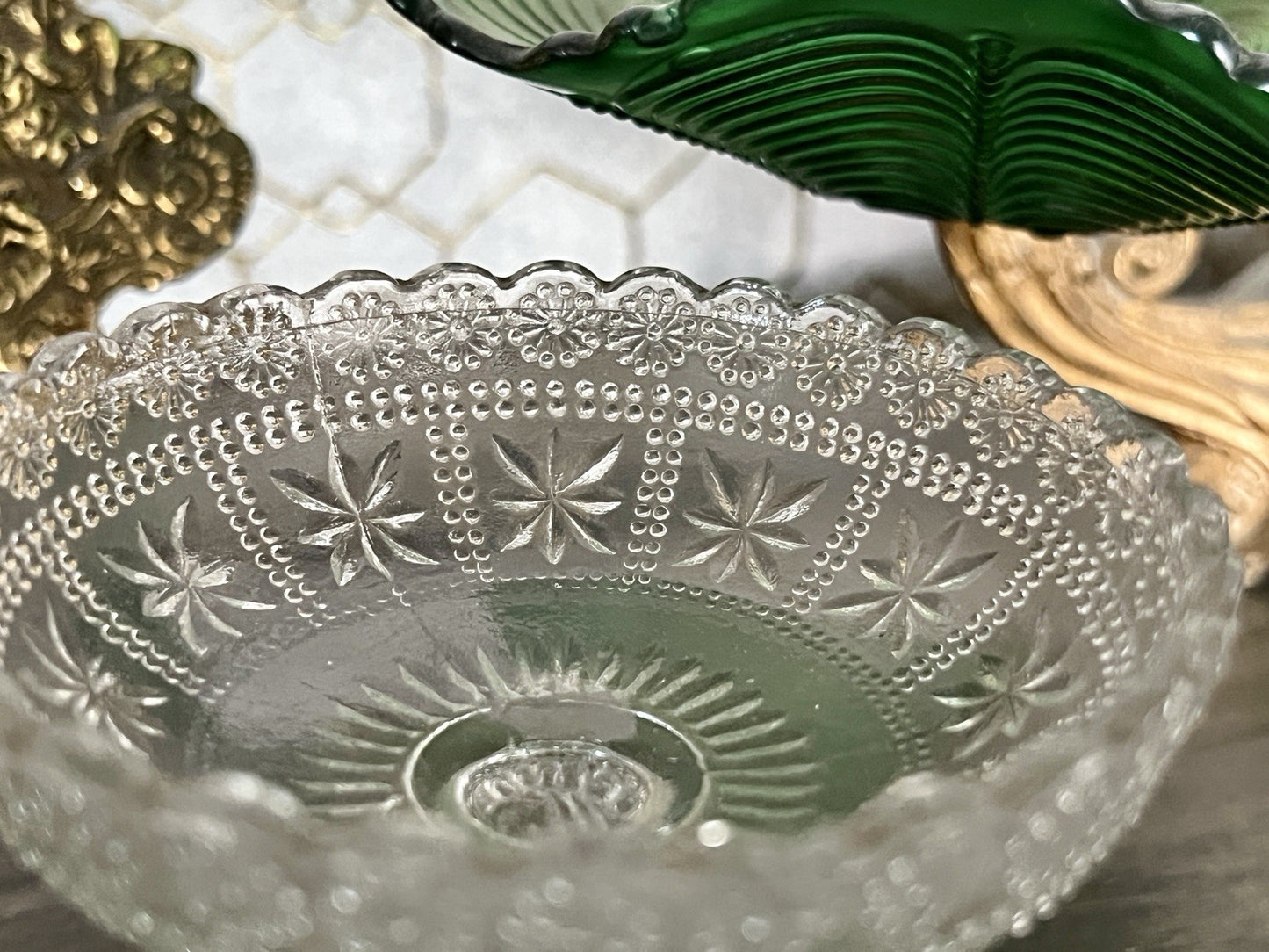 Antik Jugendstil Art Déco Pressglas Glas Fußschale Schale Zuckerschale