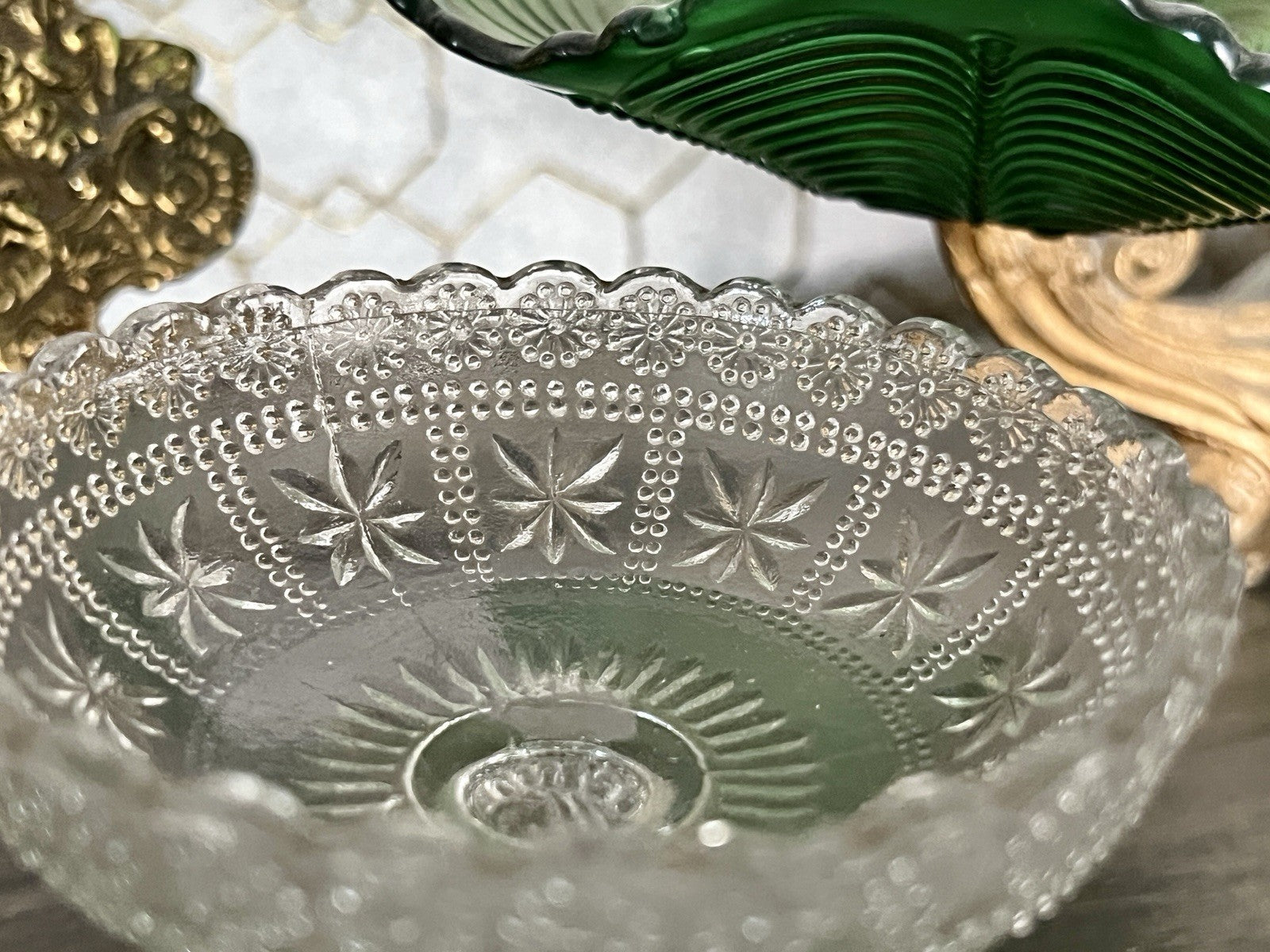 Antik Jugendstil Art Déco Pressglas Glas Fußschale Schale Zuckerschale