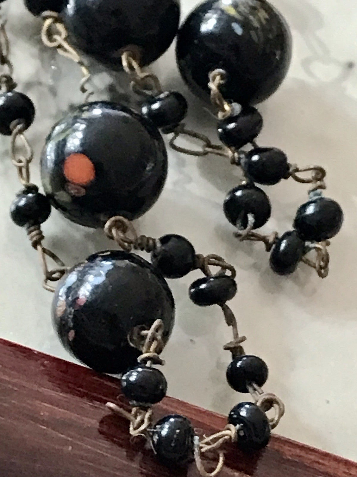 Alt antik? Vintage lange Halskette Kette schwarze Murano Perlen Sehr Schön