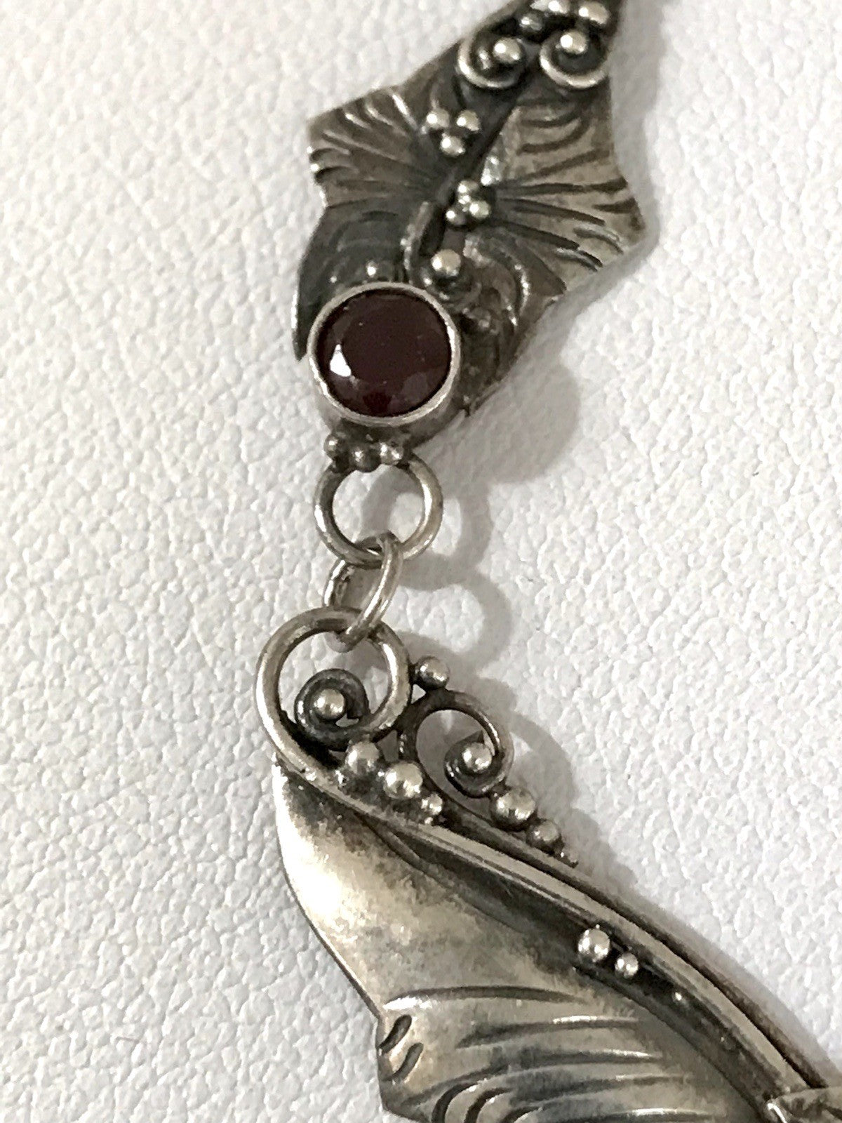 Antik 925 Sterling Silber Collier Halskette Kette rote Steine Granate?