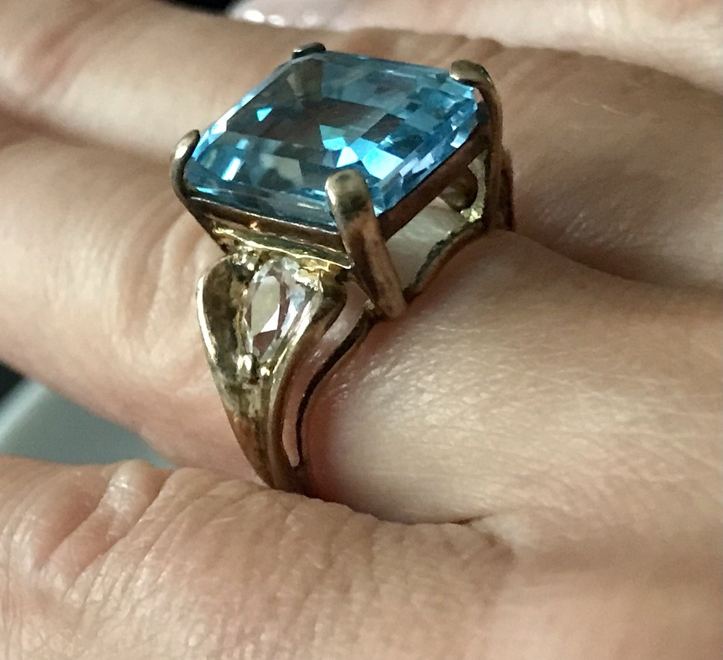 Vintage alt Damen Ring blauer Stein Silber vergoldet 925 Gr.56 17,8 wunderschön!