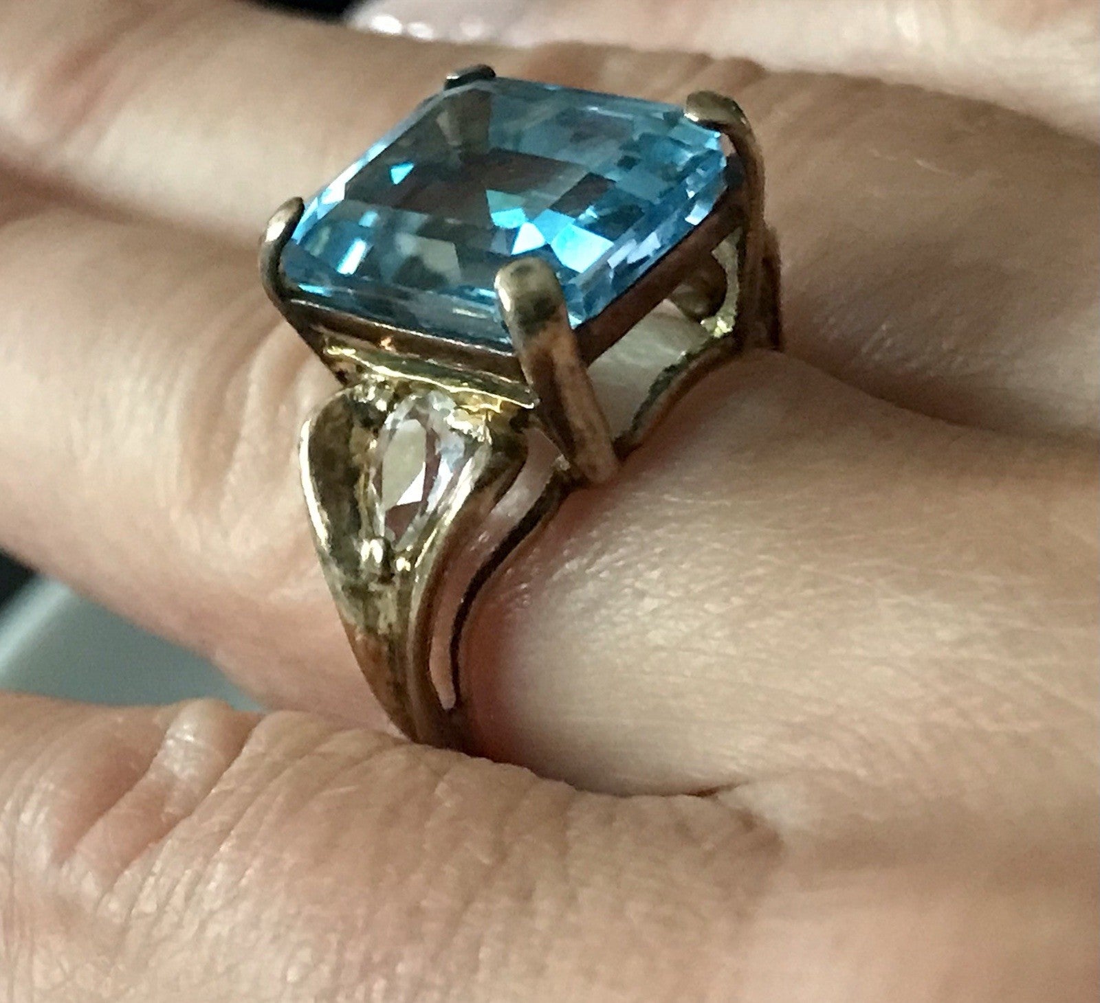 Vintage alt Damen Ring blauer Stein Silber vergoldet 925 Gr.56 17,8 wunderschön!