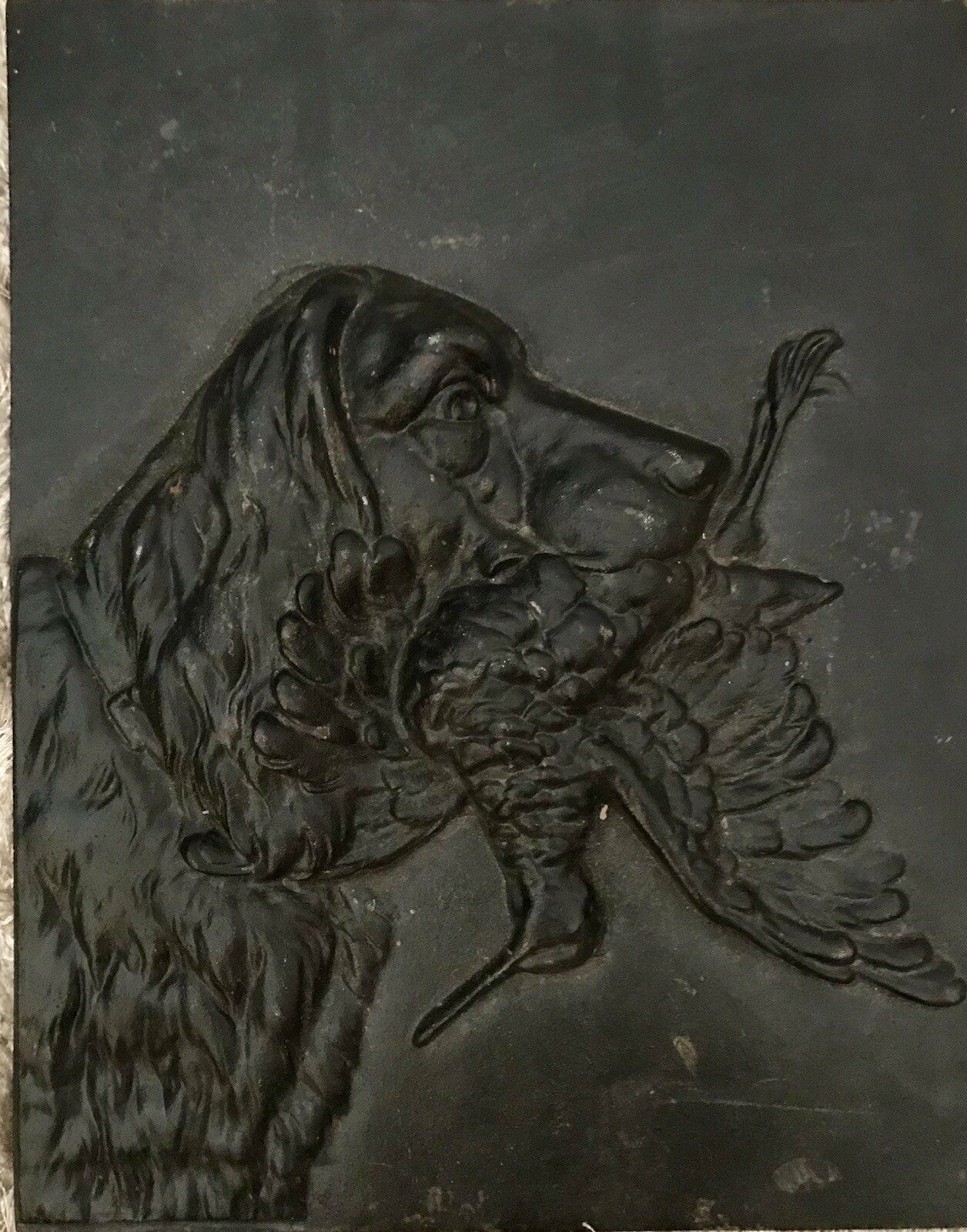 Alt antik? Eisenguss Wandrelief Bild Relief Gusseisen Jagdhund Jagdszene Hund