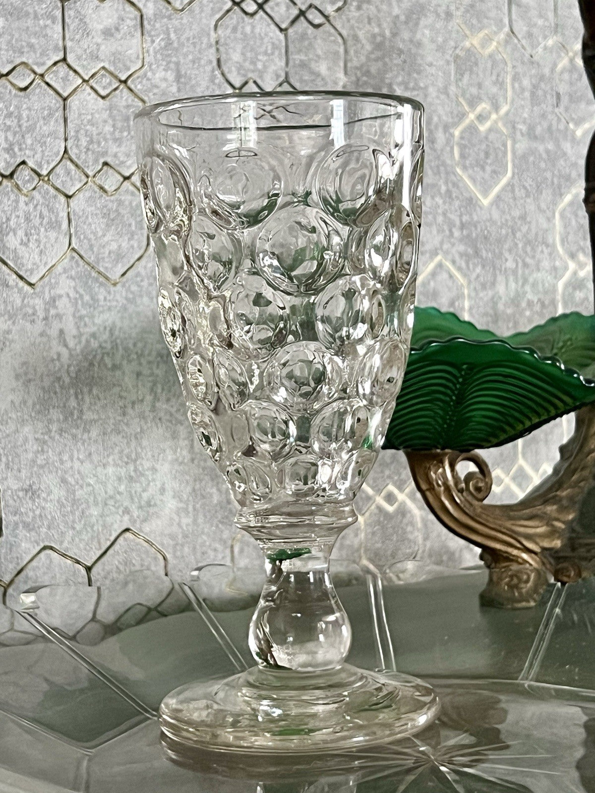 Antik  Biedermeier Tausendaugen Fußbecher Bierglas Ale Glas Abriss