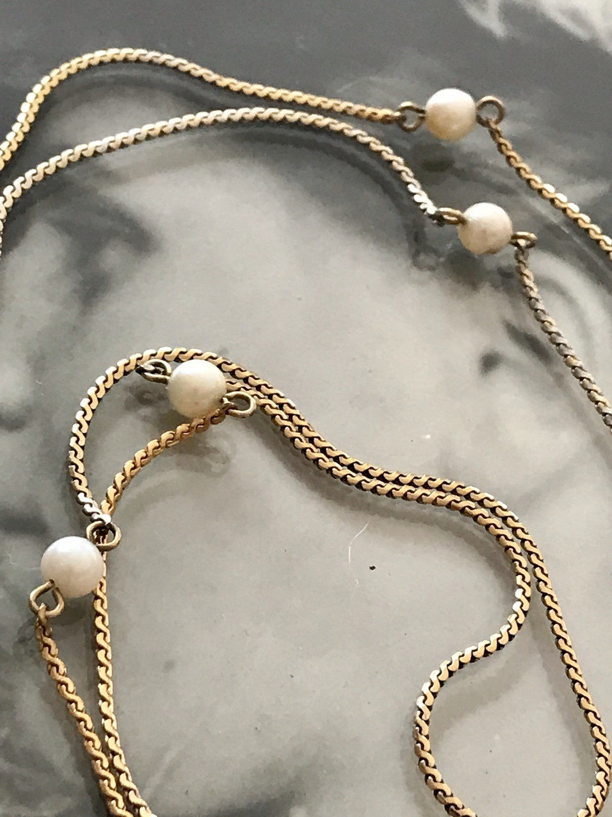 Antik lange Halskette 925 Silber vergoldet Collier Kette Perlen Zuchtperlen