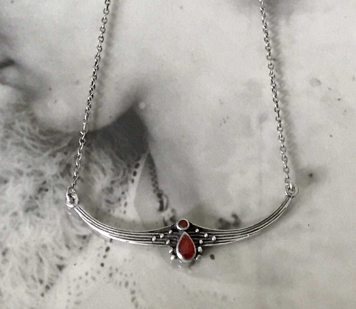 Antik Jugendstil Art Déco 925 Sterling Silber Collier Halskette roter Stein