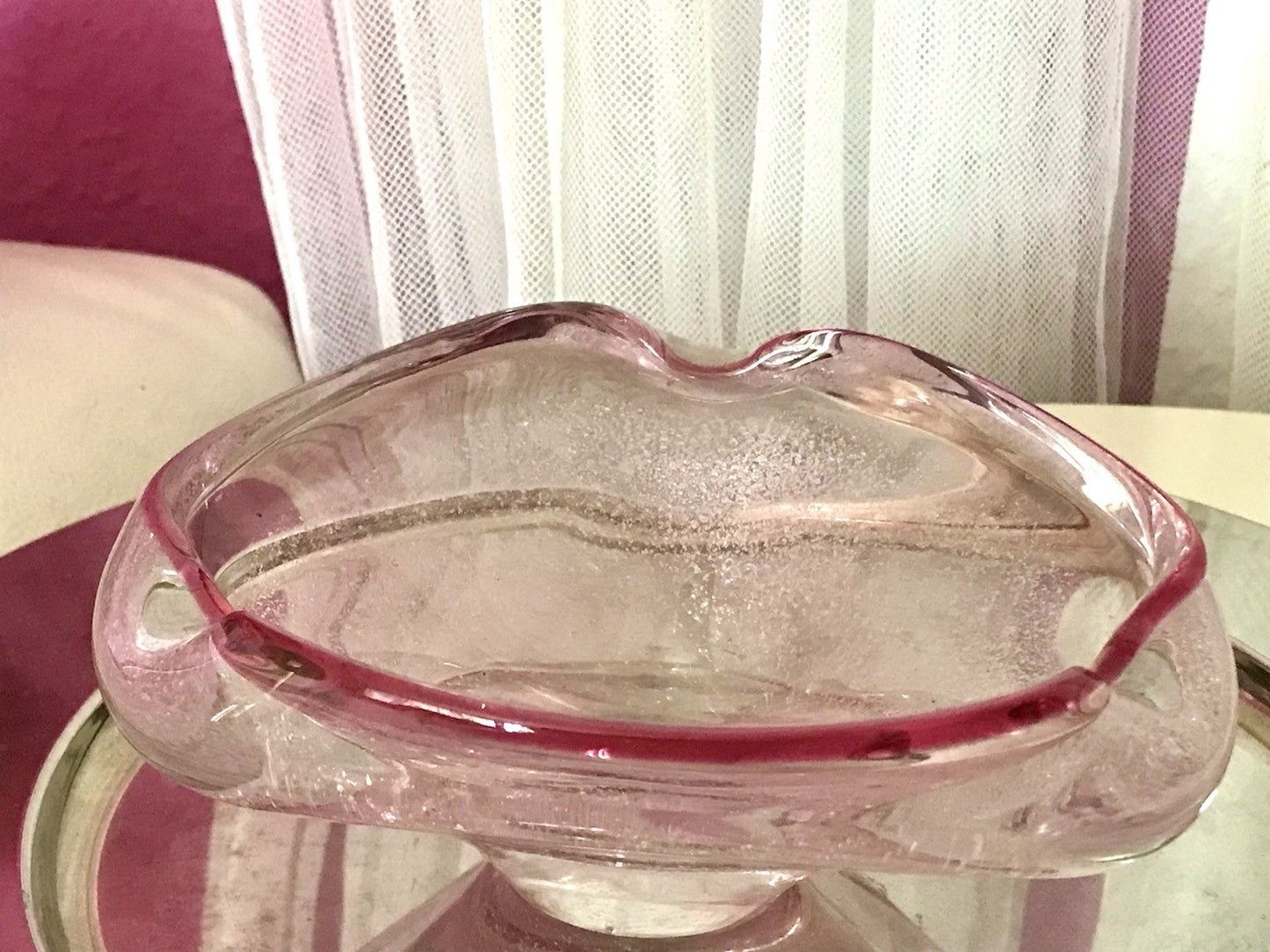 Murano 60er 70er Jahre Schale Glas rosa rot So Schön! Schaum Luftblasen
