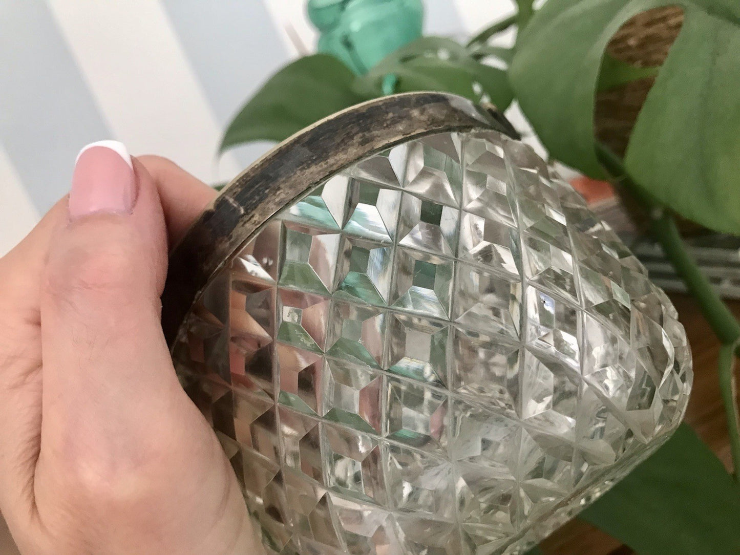 Antik Bonboniere Glasdose Dose Bleikristall edel Schliff Baccarat? versilbert