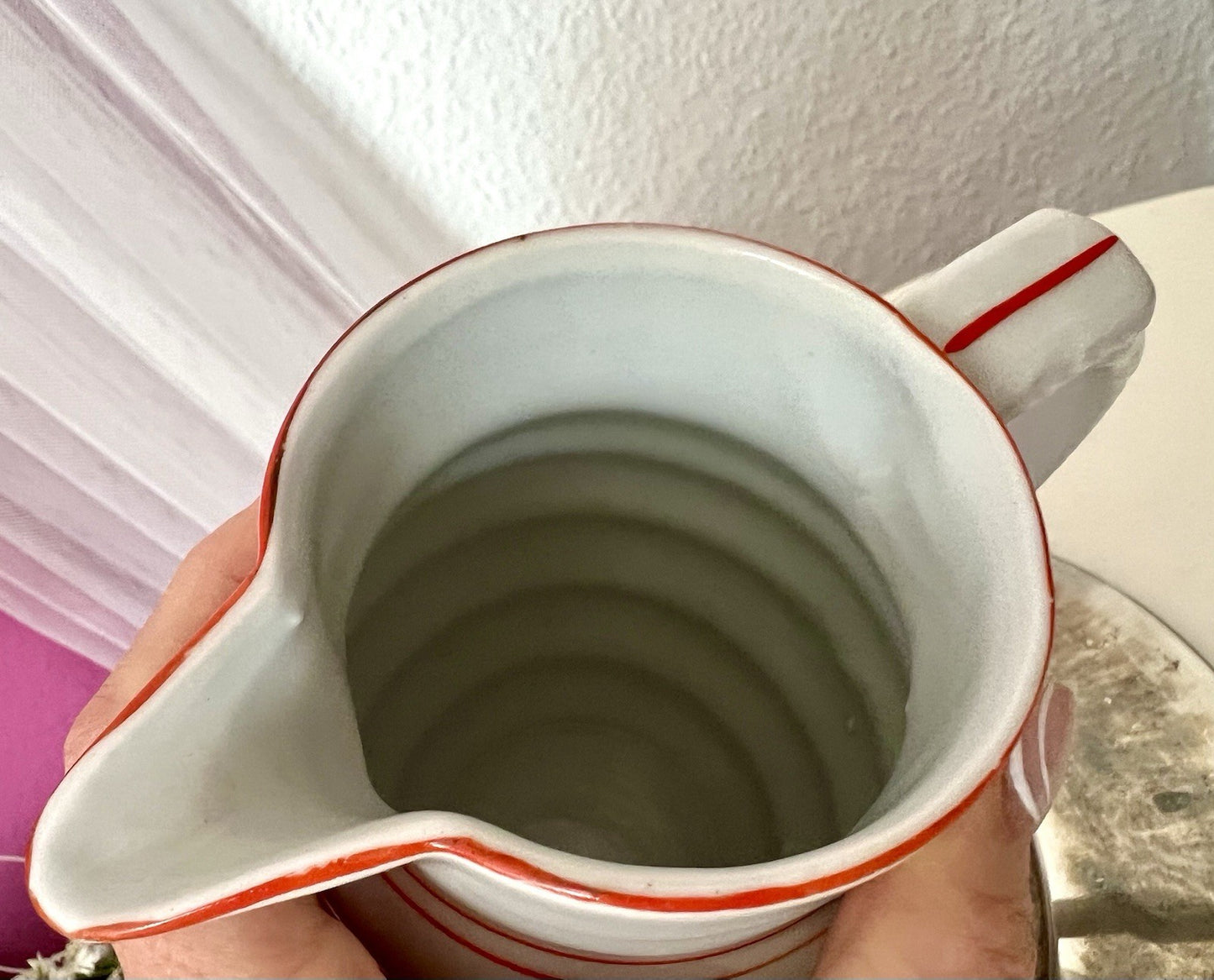 Antik Art Déco Bauhaus Porzellan Kakaokanne Schokoladenkanne Kanne Krug weiß rot