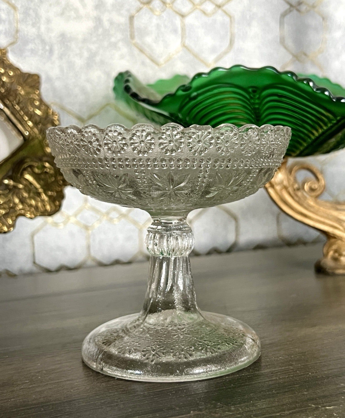 Antik Jugendstil Art Déco Pressglas Glas Fußschale Schale Zuckerschale