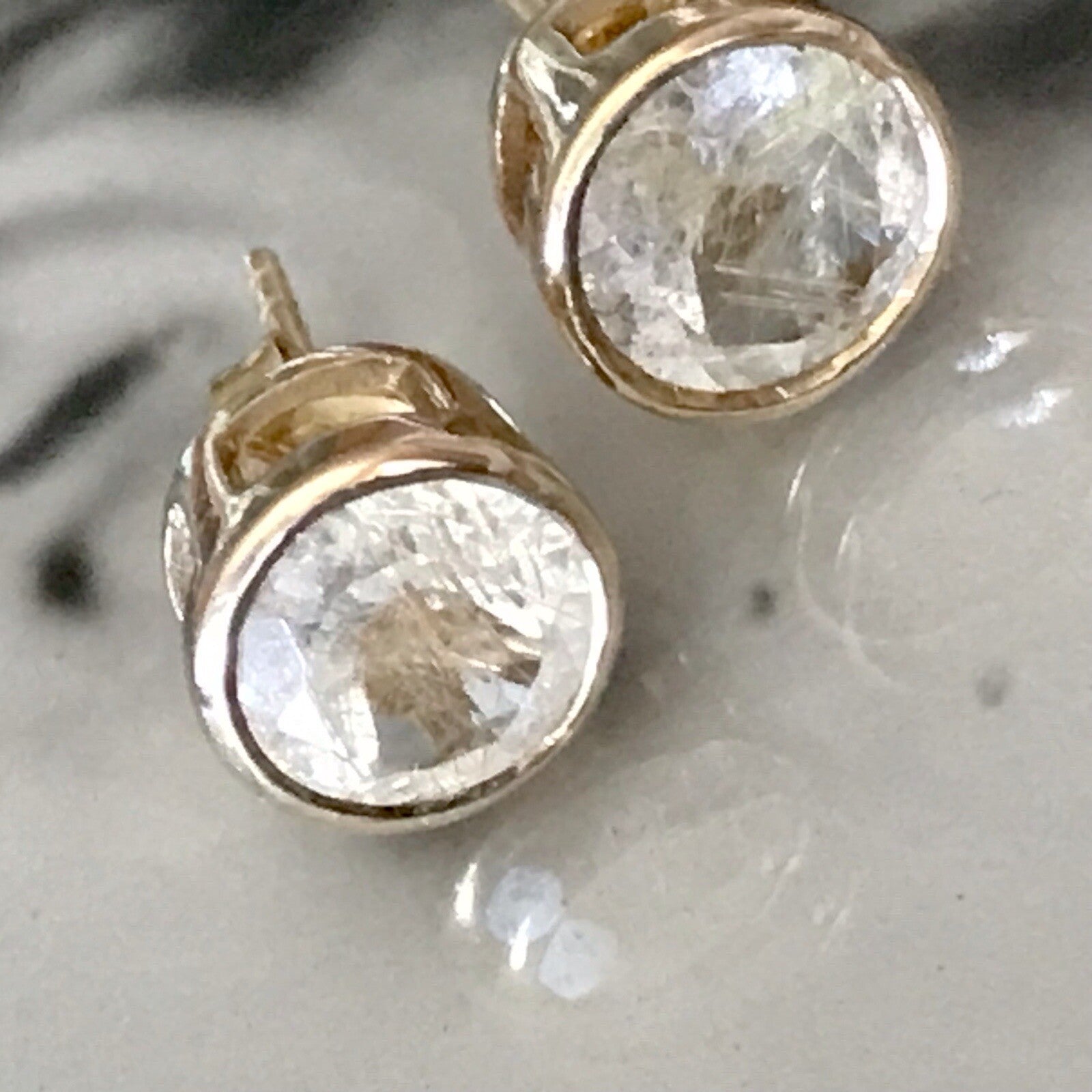 Ohrringe Ohrstecker DAMEN Silber vergoldet gold Bergkristall? Einschlüsse