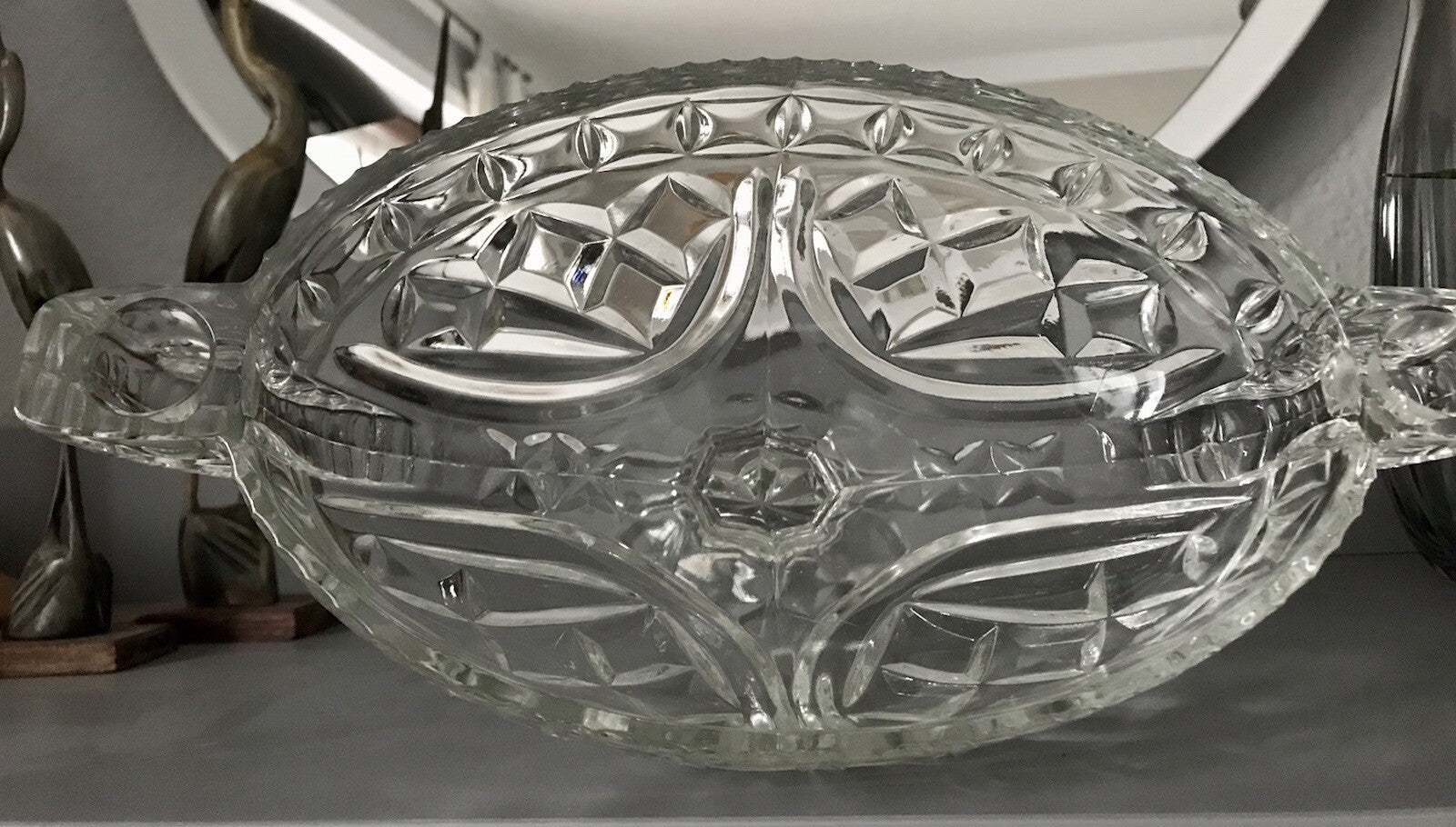 Antik Art Déco Pressglas Glas Schale Fußschale Tafelaufsatz England Jardiniere