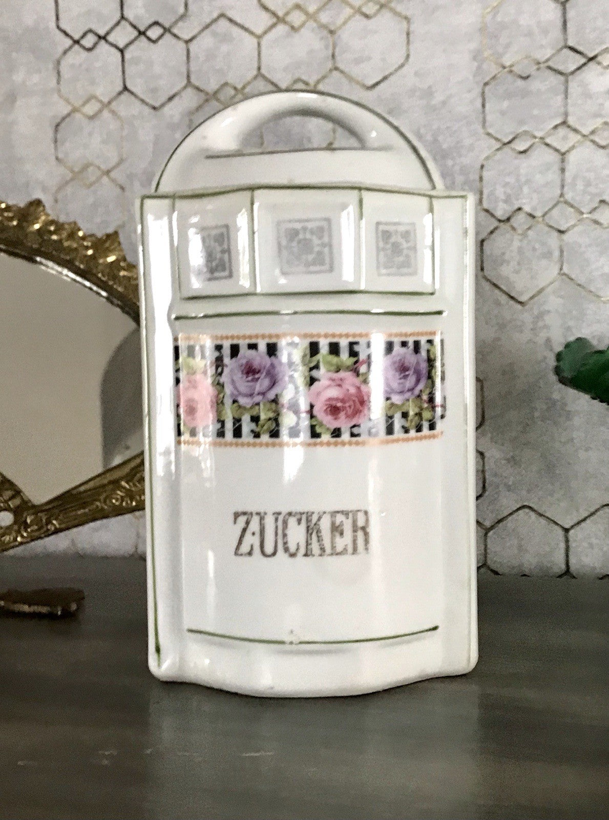 Antik Porzellan Dose Vorratsgefäß Vorratsdose Zucker Rosen Jugendstil Art Déco