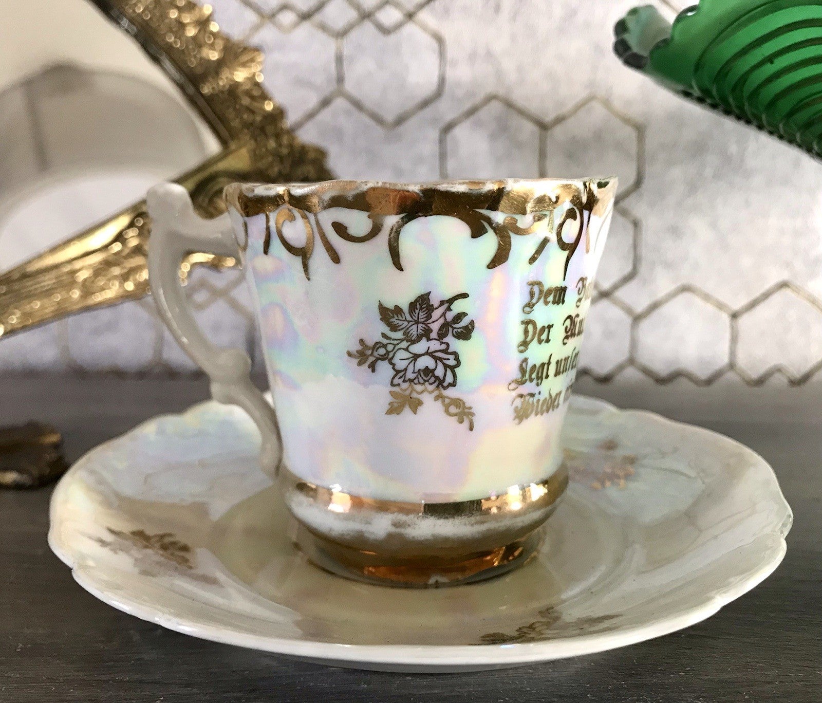 Antik Porzellan Andenken Becher Gedeck Sammeltasse Tasse Geburtstag Kind