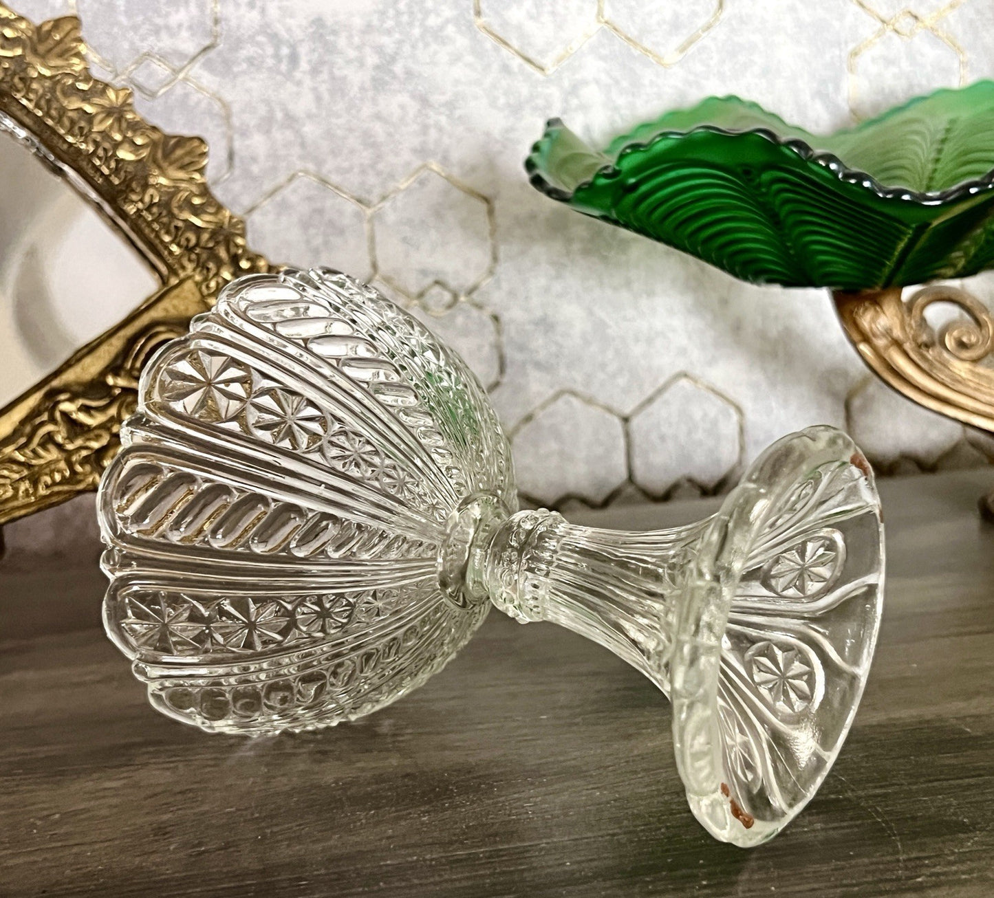 Antik Jugendstil Art Déco Pressglas Glas Fußschale Schale Zuckerschale